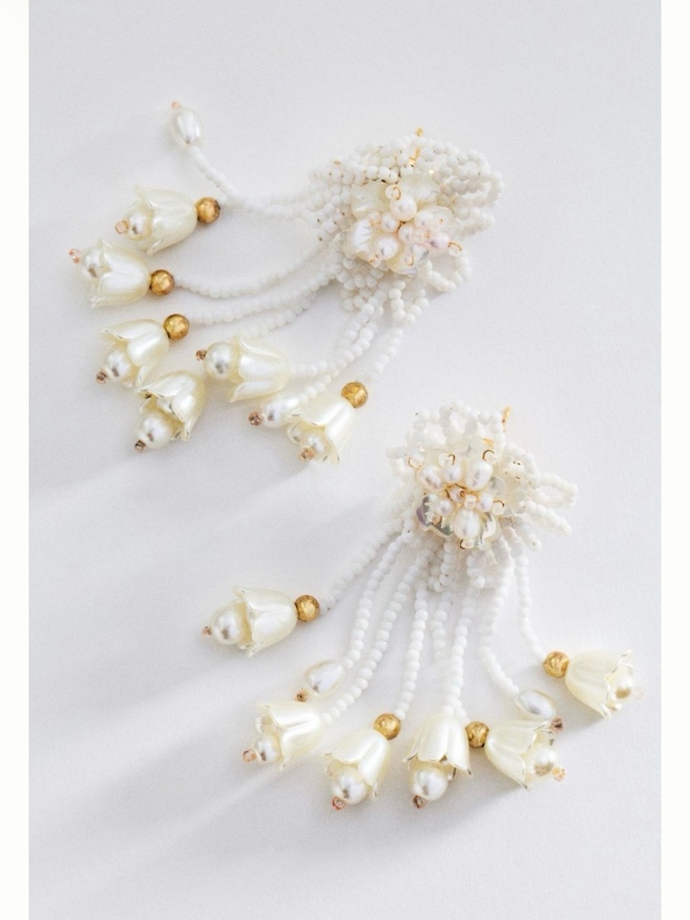 Anthropologie Beaded Floral Fringe Drop Earrings Pearl BHLDN *SOLD OUT*